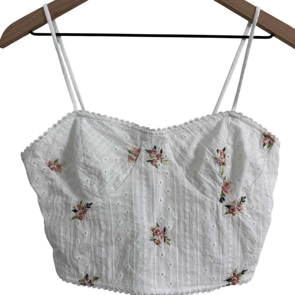 Kirious White Floral Eyelet Tank Top Size Large